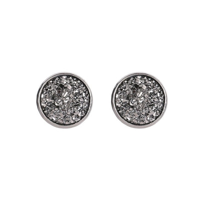 Minimalist Round Stainless Steel Artificial Gemstones Silver Plated Earrings Ear Studs