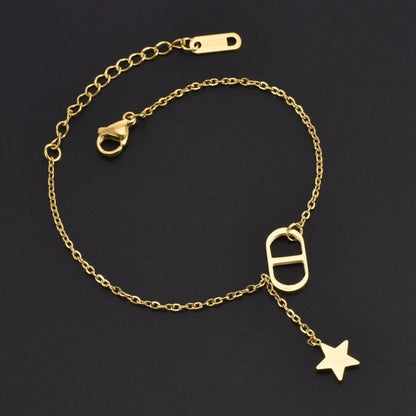 Minimalist Classic Style Round Star Solid Color Titanium Steel Rhinestones 18K Gold Plated Inlay Bracelets Necklace Jewelry Set
