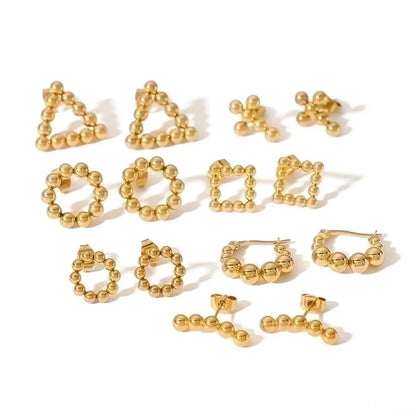 1 Pair Retro Quadrilateral Round Heart Shape Polishing Plating 304 Stainless Steel Earrings