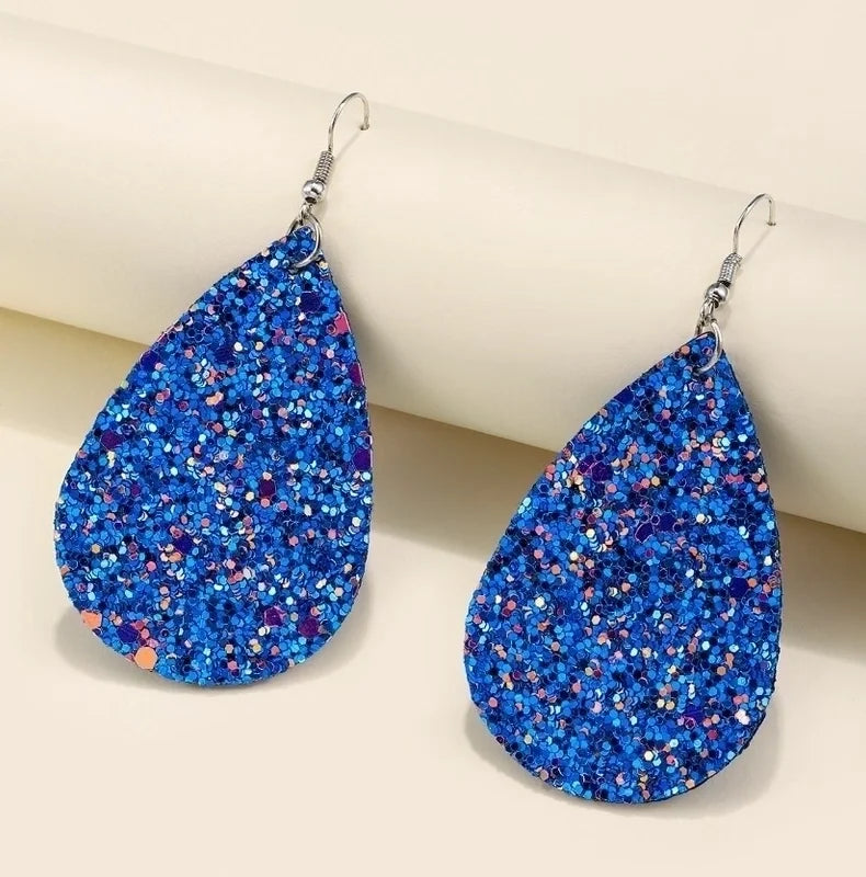 Christmas Leather Pu Sequined Water Drop Earrings