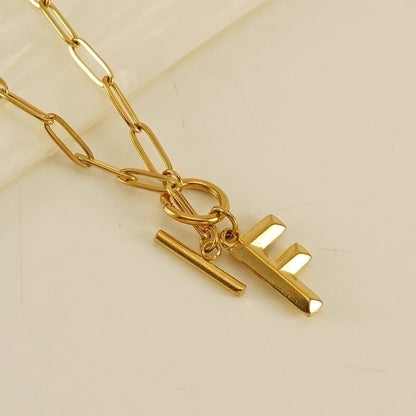Fashion Letter 304 Stainless Steel Titanium Steel 18K Gold Plated Polishing Gold Plated Pendant Necklace