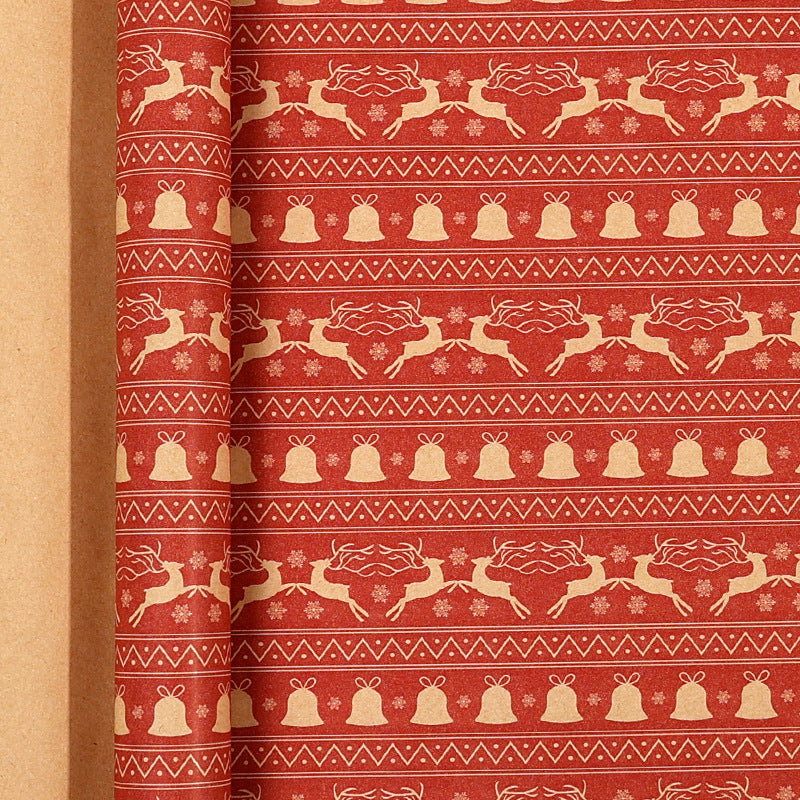 Large Size Gift Wrapping Paper Roll Brown Christmas Reindeer Head Elk Green Plaid Gift Box Recyclable Gift Paper