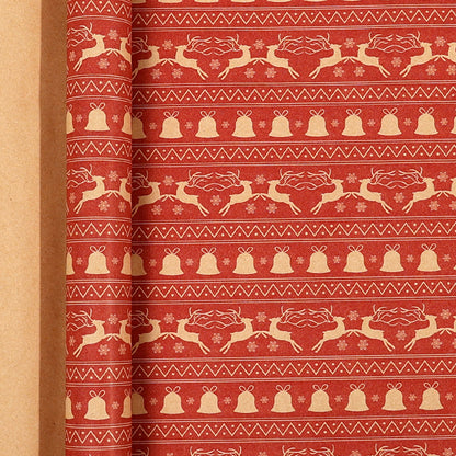 Large Size Gift Wrapping Paper Roll Brown Christmas Reindeer Head Elk Green Plaid Gift Box Recyclable Gift Paper