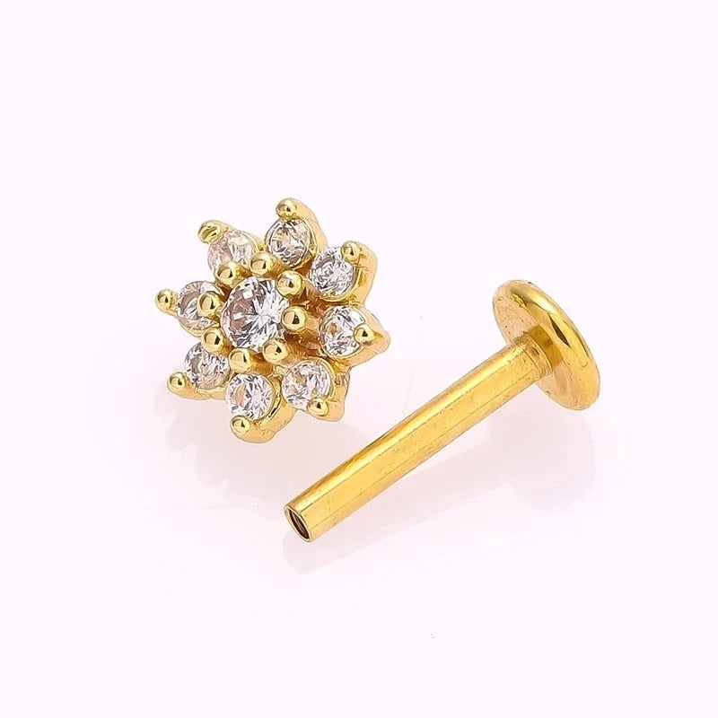 1 Piece Lip Rings Minimalist Commute Leaves Heart Shape Flower 316L Stainless Steel Inlay Zircon 18K Gold Plated Ear Cartilage Rings & Studs