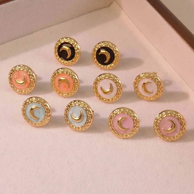 1 Pair Romantic Minimalist Classic Style Moon Plating 304 Stainless Steel Imitation Gold Ear Studs