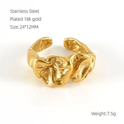 Stainless Steel 18K Gold Plated Elegant Retro Plating Solid Color Folds Titanium Steel Open Ring