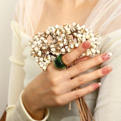 Elegant Lady Round Titanium Steel Plating Inlay Artificial Gemstones 18k Gold Plated Rings