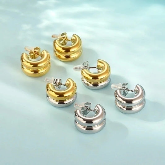 1 Pair Minimalist Solid Color 304 Stainless Steel 18K Gold Plated Ear Studs