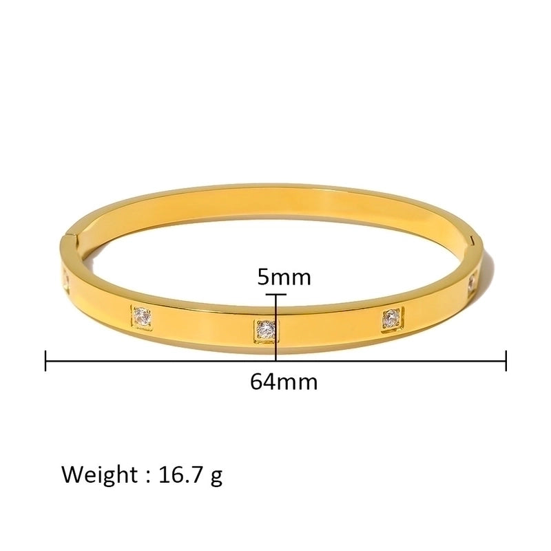 Minimalist Shiny Solid Color 316L Stainless Steel 18K Gold Plated Zircon Bangle In Bulk