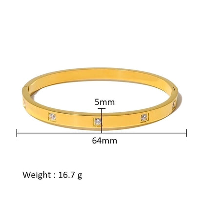 Minimalist Shiny Solid Color 316L Stainless Steel 18K Gold Plated Zircon Bangle In Bulk