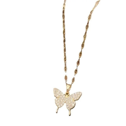 Sweet Butterfly Titanium Steel Rhinestones Pendant Necklace