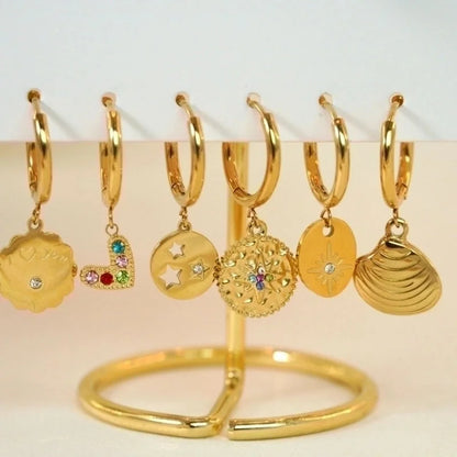 6 Pieces Minimalist Classic Style Solid Color Inlay 304 Stainless Steel Rhinestones Drop Earrings