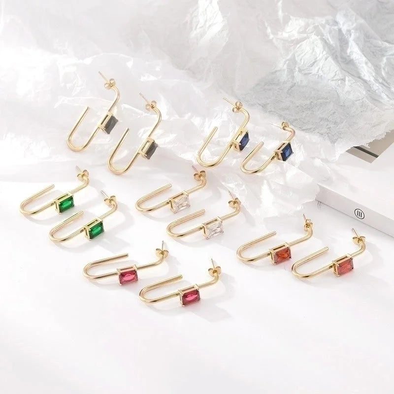 1 Pair Classic Style Geometric Plating Inlay 304 Stainless Steel Zircon Gold Plated Earrings