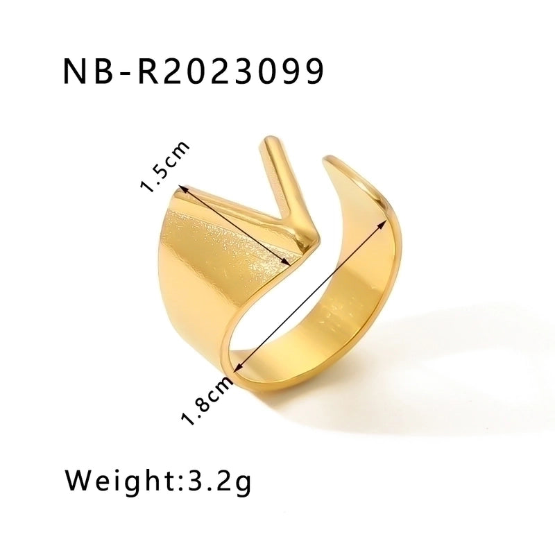 304 Stainless Steel 18K Gold Plated Modern Style Minimalist Asymmetrical Plating Letter Open Rings