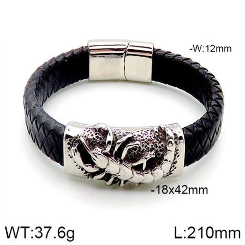 Hip-Hop Rock Punk Scorpion Skull 304 Stainless Steel Pu Leather Halloween Unisex Bangle Men Cord & Leather Bracelets