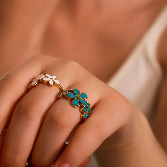 IG Style Minimalist Classic Style Flower 304 Stainless Steel 18K Gold Plated Rings