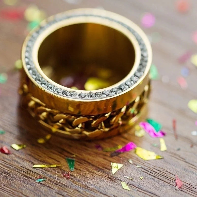 Fashion Geometric Titanium Steel Rhinestones 18K Gold Plated Plating Rings