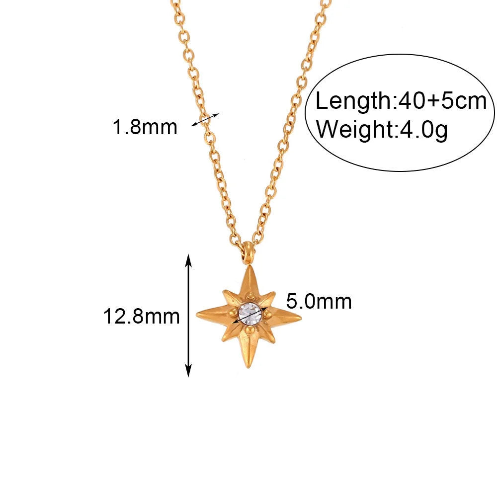 Fashion Octagram Geometric Stainless Steel 18K Gold Plated Necklaces