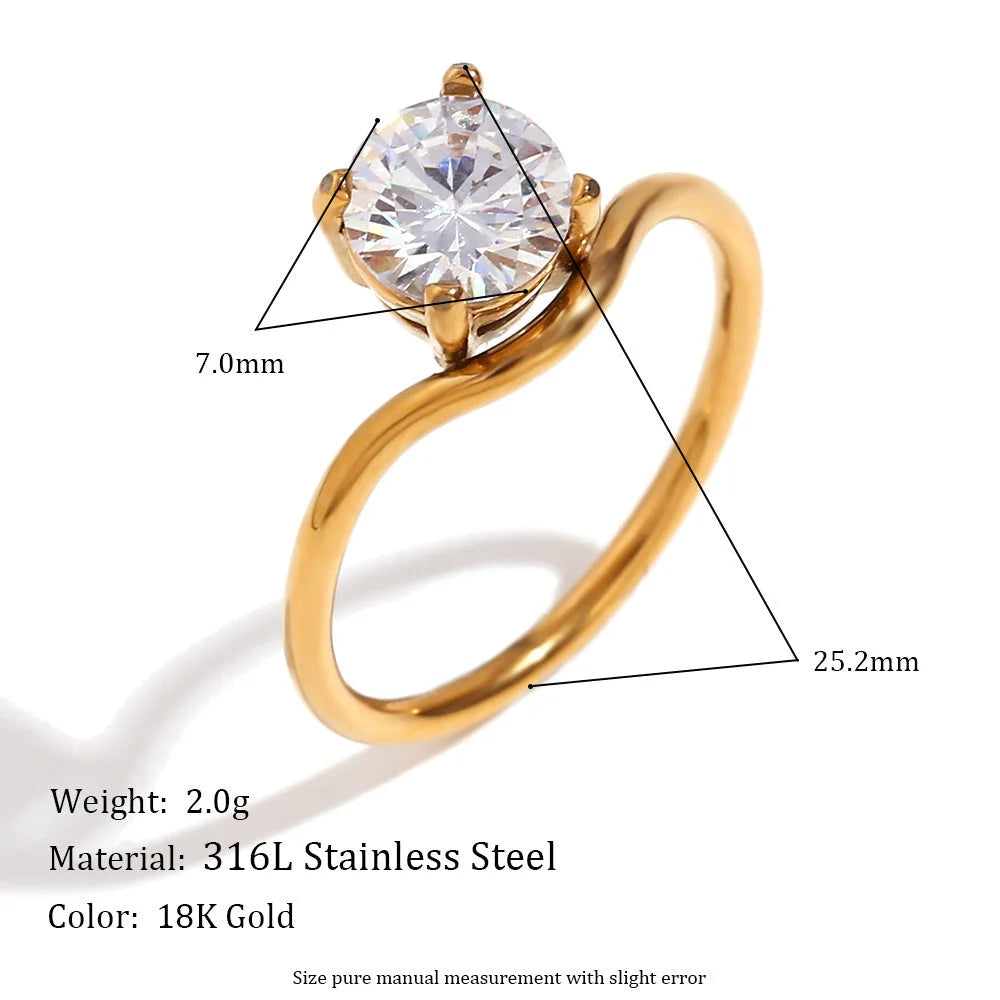 Minimalist Fashion Ellipse Triangle Round Geometric Stainless Steel 18K Gold Plated Rings