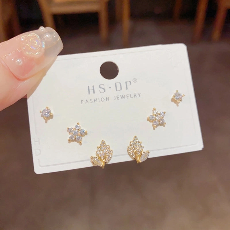 Fashion Geometric Copper Plating Artificial Pearls Zircon Earrings 3 Pairs