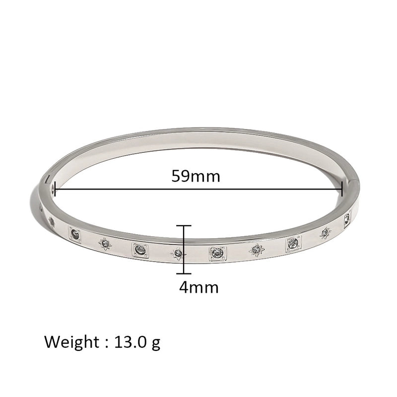 Minimalist Shiny Solid Color 316L Stainless Steel 18K Gold Plated Zircon Bangle In Bulk