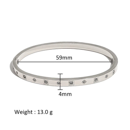 Minimalist Shiny Solid Color 316L Stainless Steel 18K Gold Plated Zircon Bangle In Bulk
