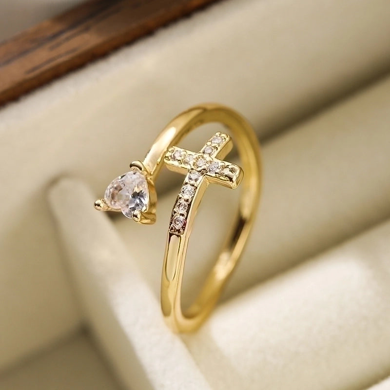 Minimalist Cross Infinity Heart Shape Copper Plating Inlay Zircon 18k Gold Plated Open Ring