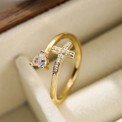 Minimalist Cross Infinity Heart Shape Copper Plating Inlay Zircon 18k Gold Plated Open Ring