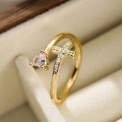 Minimalist Cross Infinity Heart Shape Copper Plating Inlay Zircon 18k Gold Plated Open Ring