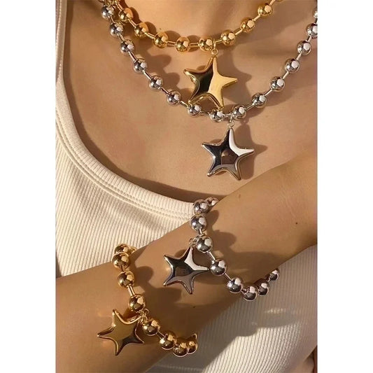 Nordic Style Vacation Modern Style Pentagram Round Heart Shape 304 Stainless Steel 16K Gold Plated White Gold Plated Gold Plated Plating Bracelets Necklace