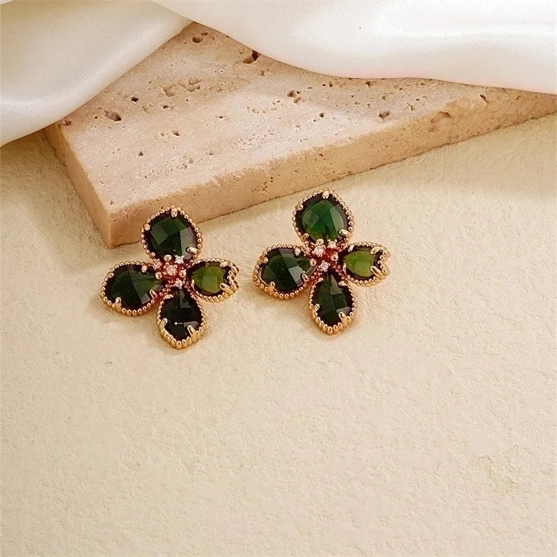 1 Pair Nordic Style Sweet Flower Plating Inlay Copper Zircon K Gold Plated Ear Studs