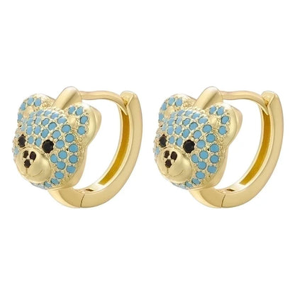 2 Pieces Elegant Shiny Bear Plating Inlay Copper Zircon 18k Gold Plated Earrings