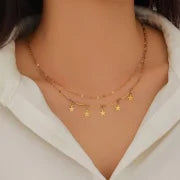 Lady Classic Style IG Style Cross Star Leaves 304 Stainless Steel 18K Gold Plated Double Layer Necklaces