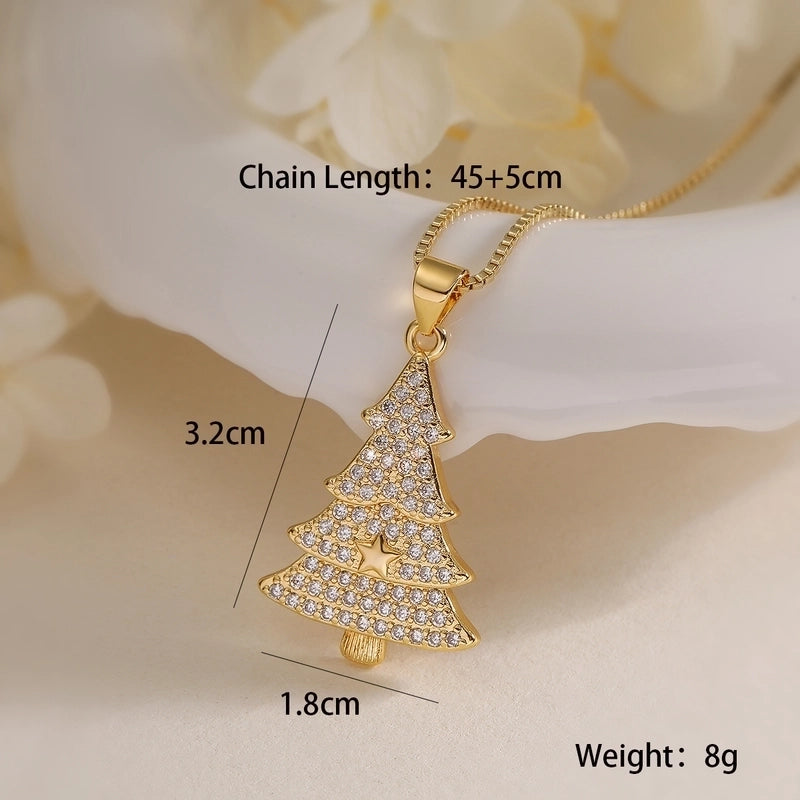 Retro Minimalist Commute Christmas Tree Copper Zircon Inlay Pendant Necklace