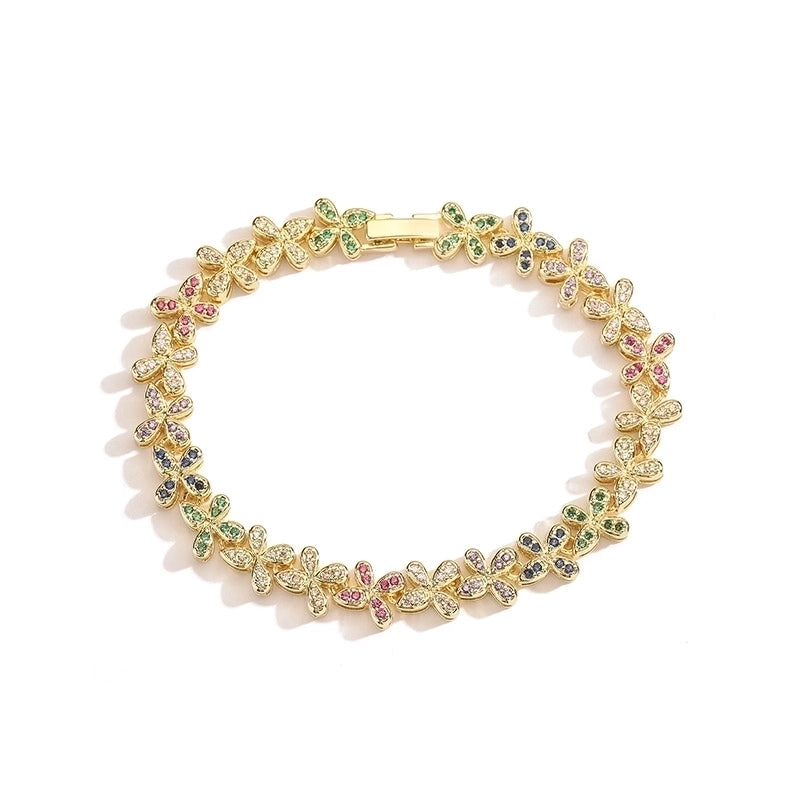 Copper 18K Gold Plated Plating Inlay Butterfly Zircon Bracelets Necklace