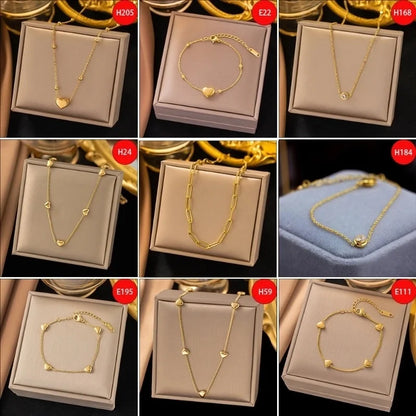 Sweet Minimalist Classic Style Geometric Heart Shape Titanium Steel Plating Bracelets Necklace