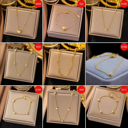Sweet Minimalist Classic Style Geometric Heart Shape Titanium Steel Plating Bracelets Necklace