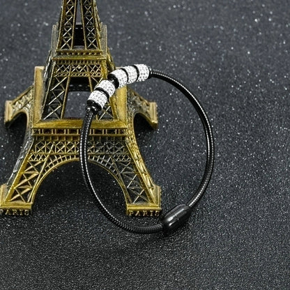 2 Pieces Fashion Round Stainless Steel Inlay Artificial Diamond Bangle 1 Piece