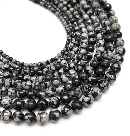 1 Piece Diameter 4mm Diameter 6 Mm Diameter 8mm 1.2-1.5mm Natural Stone Snowflake Obsidian Geometric Polished Beads