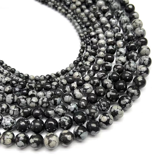 1 Piece Diameter 4mm Diameter 6 Mm Diameter 8mm 1.2-1.5mm Natural Stone Snowflake Obsidian Geometric Polished Beads