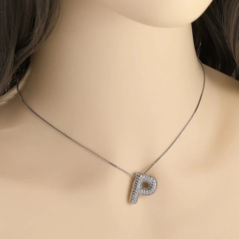 Copper Inlay Letter Zircon Pendant Necklace