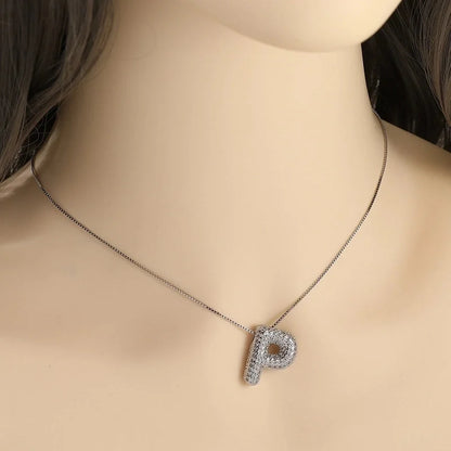 Copper Inlay Letter Zircon Pendant Necklace