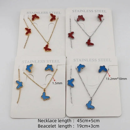 3 Pieces Casual Sweet Classic Style Butterfly 304 Stainless Steel Gold Plated Bracelets Earrings Necklace