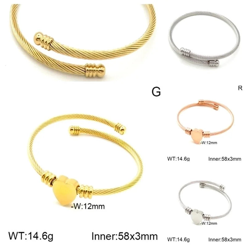 Classical Minimalist Heart Shape 304 Stainless Steel Bangle In Bulk