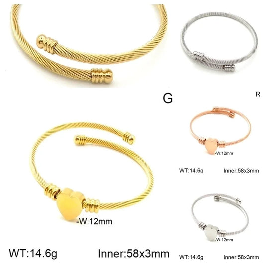 Classical Minimalist Heart Shape 304 Stainless Steel Bangle In Bulk