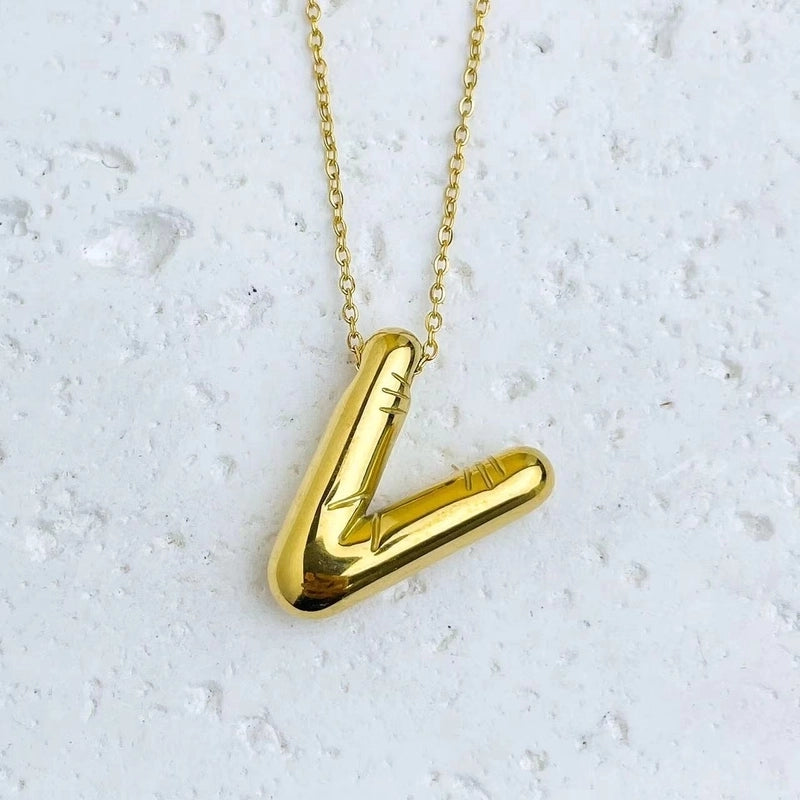 Fashion Balloon Letter Necklace Titanium Steel 26 English Letter Necklace 3D Three-Dimensional Gold Plating Non-Fading