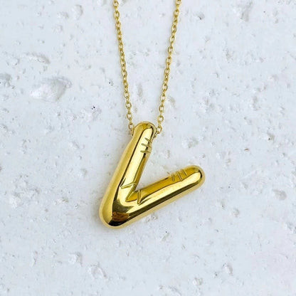 Fashion Balloon Letter Necklace Titanium Steel 26 English Letter Necklace 3D Three-Dimensional Gold Plating Non-Fading