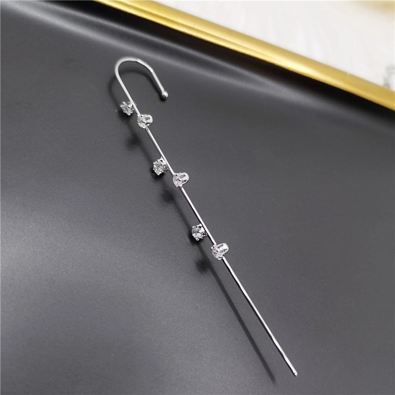2 Pieces Trendy Zircon Ear Hook Piercing Ear Pin Female Net Red Personality Design Surrounding Ear Bone Clip Oblique Line Earrings