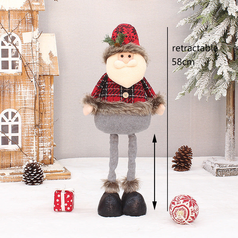 2 Pieces Christmas Stretchable Doll Red Plaid Fabric Doll Gift Elderly Snowman Mall Decoration Ornament Decoration Supplies