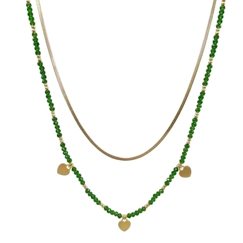 Bohemian Heart Shape 304 Stainless Steel Crystal Beads Gold Plated Plating Stainless Steel Necklaces